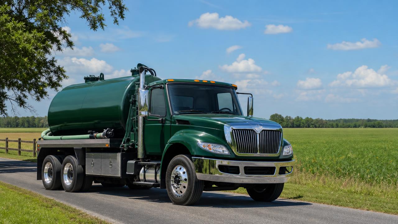 Septic service truck on a rural road in Sumter County, Georgia